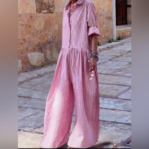 Gingham Checkered Jumpsuit - Pink